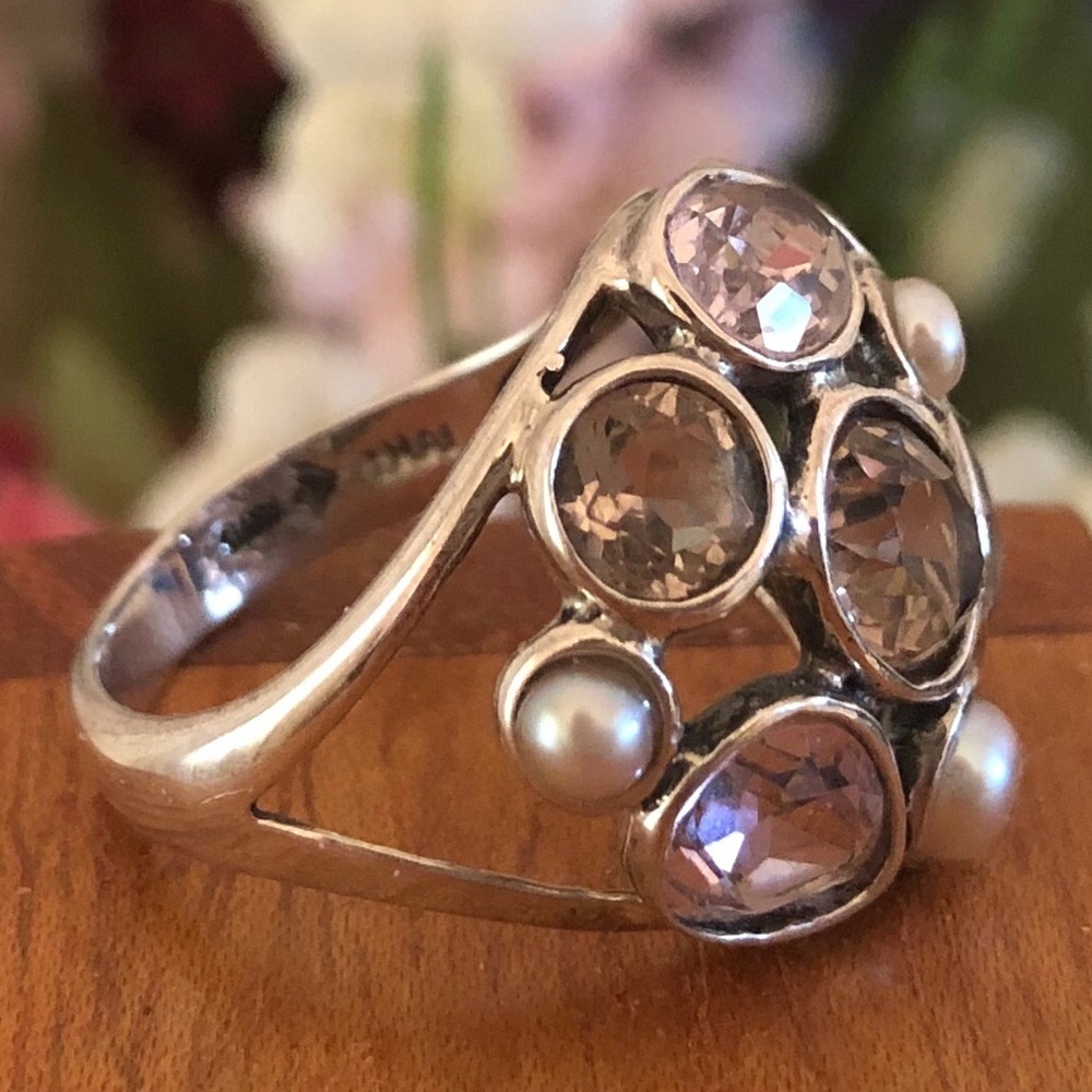 Silpada Sterling Silver, Pearl & Glass Sweet Embrace Ring R2442 Size 7 - Picture 2 of 10